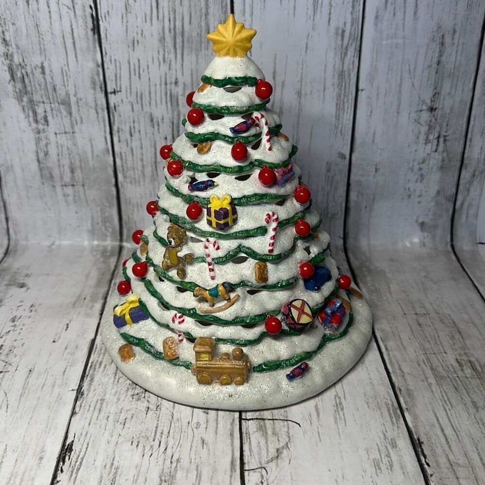 PartyLite‎ Ceramic Christmas Market Evergreen Tree Candle Holder 8.5" P8656